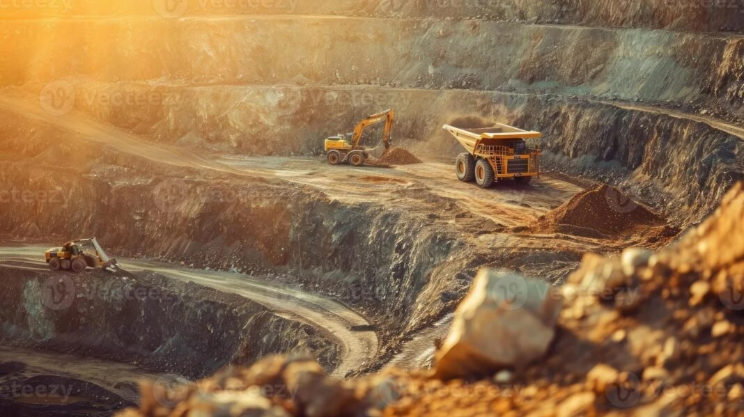 Africa’s Gold Production Landscape: Supply, Compliance, and Global Trade Imgi 643 imgi 366 ai generated work of trucks and the excavator in an open pit on gold mining photo scaled